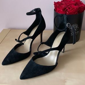 Ann Taylor black suede ankle heeled shoe